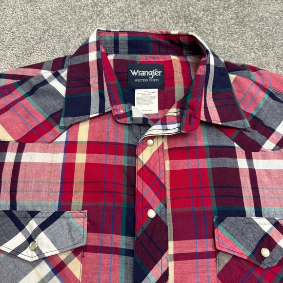 Wrangler Western Pearl Button Down Shirt Mens 17.5 Tall Red Plaid Short Sleeve - Picture 4 of 13